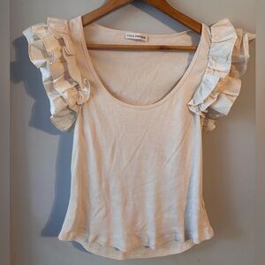 Ulla Johnson Koa Ruffle Tee Cream Size Medium Cotton